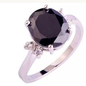 18k GF Black Spinel with white sapphire ring